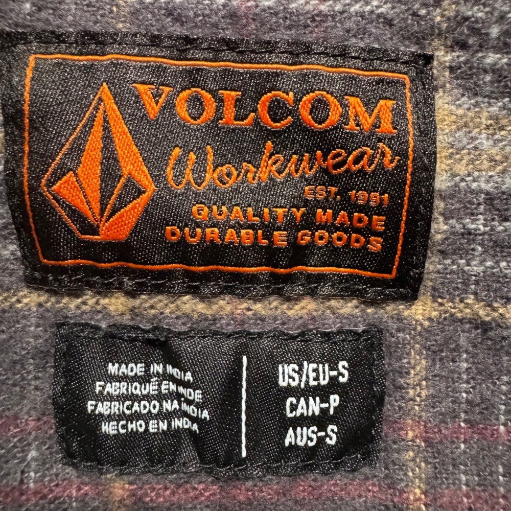 Volcom Workwear Mens Small Plaid Work Shirt Gray Corduroy Collar New NWT - Picture 3 of 10